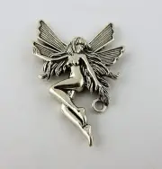 Vintage Large sterling silver Art Noveau Fairy pendant with hidden bail, & ring