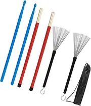 QUMIIRITY 1 Set Drumsticks and Drum Wire Brushes Percussion Instrument Mallet Set with Storage Bag for Beginners and Professionals