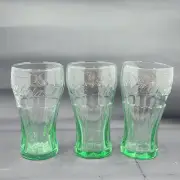 Lot of 3 Vintage Small Vintage Coke Coca-Cola Mini Green Coke Glass 4 1/2”