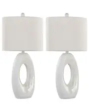 LumiSource Set of 2 Pearl 29in Contemporary Table Lamps with Grandview Gallery Linen Shade