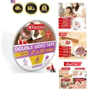 Double Sided Sticky Tape Clear Removable 2x20 Yards for Crafts Carpets Woodwo...