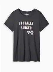 Torrid Cotton Classic Fit Crew Clueless Pause Tee Vintage Black 4 4X 26 #B37621