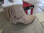 NEW SAM EDELMAN CIRCUS LEAH FRINGE BOOTIES BOOTS WOMENS 7 TAN OATMEAL