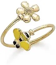 [Generic] 14ct Yellow Gold Enamel Bee Flower Toe Ring Jewelry Gifts for Women