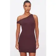 Chocolate Matte Asymmetric Mini Dress, Chocolate.