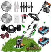 Cordless Grass Trimmer Lawn Brush Cutter Blade Whipper Snipper Battery Wheel Set