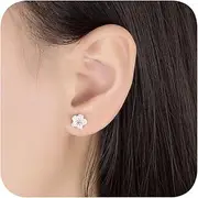 [YAYAYOUYOU] 925 Silver Pink Flower Earrings for Women, Cubic Zirconia Stud Earrings, Cute Plumeria Earrings For Girl, Cherry Blossom Hypoallergenic Stud Mother's Day Jewelry Gifts