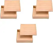 Set of 3, 8.5 inch (8.5 cm) Wood Grain Shokado, Rubber Wood (Lid Ura Cream) [Shokado]
