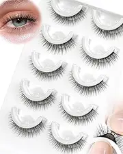 LZM Self-adhesive False Eyelashes Pre-glued Lashes 5 Pairs Natural Look Reusable No Glue Lashes Wispy Fluttery Easy to Put On Strip Eyelashes C Curl Extension (L08)