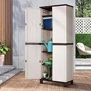 Livsip Garden Shed 173cm with Adjustable Shelf and Lockable Doors Outdoor Storage Cabinet Beige