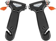 2-in-1 Car Emergency Escape Tool - Tungsten Steel Tip Window Breaker, Seatbelt Cutter & Safety Hammer with ABS Non-Slip Grip Easy To Carry (Black 2-Pack)
