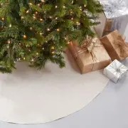 Fennco Styles Natural Linen Blend Decorative Christmas Tree Skirt 56 Inch Rou...