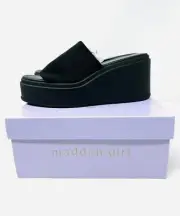 MADDEN GIRL Womens Black 1-1/2" Platform Wesley Wedge Slide Sandals 9 M