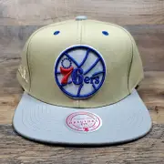 Philadelphia 76ers Mitchell & Ness Khaki Classic Canvas Snapback Hat Cap NEW