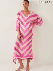 Monsoon Pink Sorcha Chevron Stripe Kaftan Dress (F83264) | $136