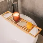 Bathroom Bamboo Bath Caddy Book Wine Glass Holder Tray Over Bath Top Shower