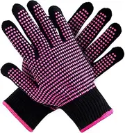 2pcs Heat Resistant Gloves with Silicone Bumps for Hair Styling, Professional Heat Proof Glove Mitts for Hair Styling Curling Iron Wand Flat Iron Hot-Air Brushes, Universal Fit Size