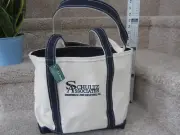 LL Bean Boat & Tote Medium Canvas Zip Top Bag Long Handles Blue New w/ Tags