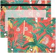 Summer Tropical Trees Binder Pouches with Zipper with Clear Window Soft Big Capacity 3 Rings for School, Office & Home Multicolored 2 PCS