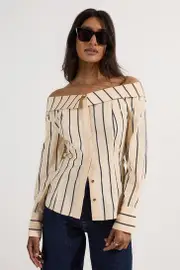 Cotton Stripe Drop Shoulder Blouse