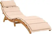 Sun Lounger, Sun Lounge Camping Chair Outdoor Chaise Lounge with Cushion Beige Solid Wood Acacia