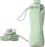 RUNGOS Collapsible Water Bottle for Travel Essentials [Double Leak-proof Design] [Bottle Cap with Safety Rope] BPA Free Silicone Foldable Water Bottle for Outdoor Hiking Sports, Lightweight (Green)