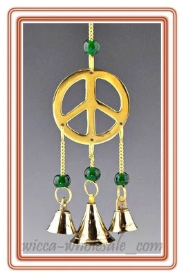 9" Brass PEACE SIGN Wind Chime FREE SHIP Windchime Feng Shui Bell