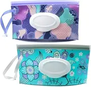 Baby Wipe Dispenser,Portable Refillable Wipe Holder Wipe Dispenser Bag Reusable Travel Wet Wipe Pouch (blue purple)