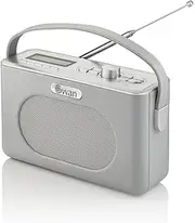 Swan Grey Retro Radio, 3W Power Output, 24 Hour Auto Adjusting Clock, Auto/Manual Scan, 20+ Pre-Set Stations, 3.5mm Headphone Jack, Digital DAB & FM Radio, SRA43010GRN