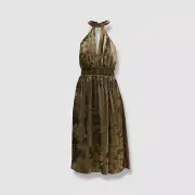 $245 Aidan By Aidan Mattox Women Gold Cutout Detail A-Line Midi Dress Size 4