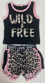 "Wild and Free" Toddler Set 2T Top Shorts Pom Pom Fringe