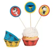 24 SNOOPY Food Pics/ cupcake toppers AND 24 BAKING CUPS - birthday party PEANUTS