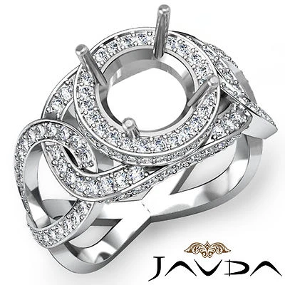 Unique Halo Diamond Engagement Round Semi Mount Designer Ring 14k W Gold 1.3Ctw.