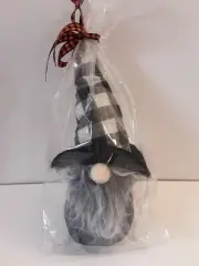 Halloween Plush Gnome Black And White Plaid Orange Ribbon