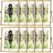 9 Pieces Glass Photo Frame Set - Metal Floating Frame, Pressed Glass, Vintage Brass, Geometric Picture Frame, Desk Vertical Frame, 4 x 6 Inch (Gold)