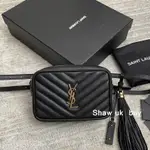 二手精品 YSL 聖羅蘭 LOU BELT BAG 腰包 胸包 經典拉鏈黑色 小牛皮 山形紋 流蘇 肩背包 胸口包