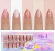 5 Colors Soft Nail Tips Pre-Applied Base Coat & Tip Primer Pre-Made Fake Nails 15 Sizes False Nail Tips for Nail Art DIY 02