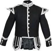 [warreplica] Black Fancy Doublet Jacket, Piper or Drummers Blazer, 1/2" Braid Edge Trim (Bespoke)