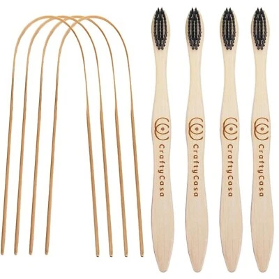 Natural Bamboo Tongue Cleaner Set of 4 With Bamboo Toothbrush Set of 4