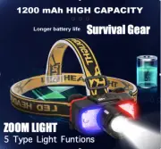 Headlamp Rechargeable LED Warning Headlight USB Torch Lamp Flashlight