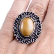 Real Jasper Granulated Oval Ring Moroccan Ring, Vintage Silver Size US 10