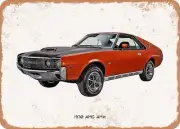 Classic Car Art - 1970 AMC AMX Oil Painting - Rusty Look Metal Sign 2