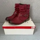 Rieker Women's Size 38 US 7 Red Ankle Boots Fleece Lined Leather Zip Bootie NEW