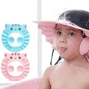 BESTonZON 2PCS Baby Shower Cap, Adjustable Kids Bath Visor, Waterproof Shampoo Shield with Protection, Soft Bathing Hat with Ears Shield for Infant Toddler Hair Washing (Cat, Random Colors)
