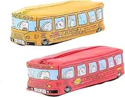 2 Pcs Pencil Pouch Cute Cartoon City Bus Pencil Pouch Large Canvas Zipper Pencil Case Stationery Organizer Pen Bags Soft Pencil Box Holder Storage and Organization Supplies(Red/Yellow)