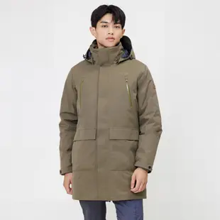 【Hilltop 山頂鳥】GORE-TEX 二合一防水透氣保暖蓄熱羽絨防潑可拆帽長版大衣外套 男款 灰卡