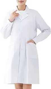 [Ausune] Womens Professional Long Sleeved Lab Coat White Durable Anti Tear Stain Resistant Doctor Nurse Uniform Cotton Polyester Blend Ideal for Medical Laboratory and Beauty Salon Work