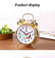 MECHANICAL GOLD PLATED METAL DOUBLE ALARM CLOCK WITH ROOSTER PECK AT RICE