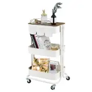 3tier Metal Utility Rolling Cart Storage Side End Table With Cover Board For Off