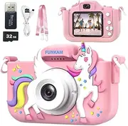 FUNKAM Children's Camera 1080P 2.0 Inch Screen Camera with 32GB Card Selfie Digital Camera for 3-12 Years Boys and Girls Christmas Toy
